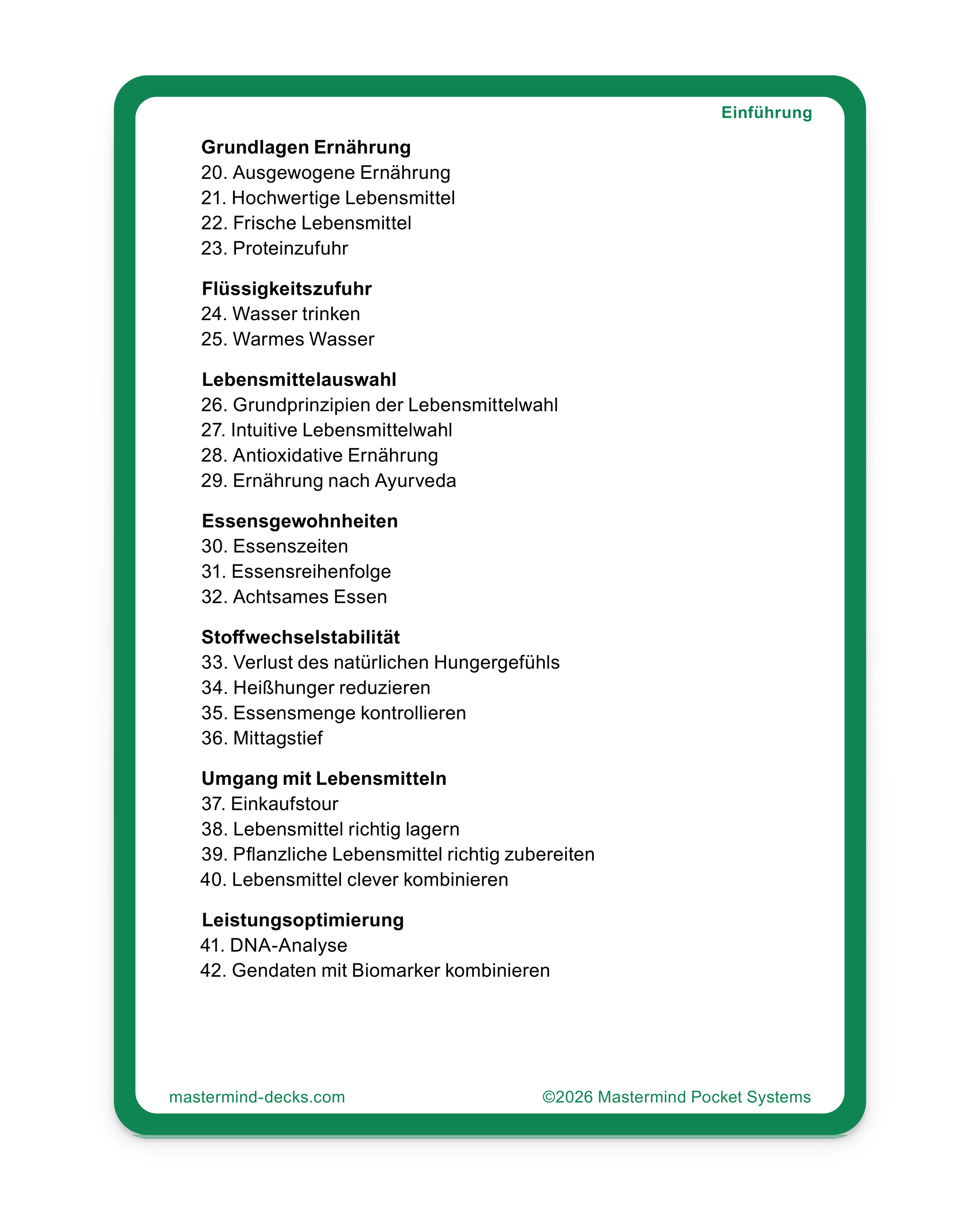 Kartenübersicht zu gesunder Ernährung: Ernährungstipps zu Essenszeiten, Lebensmittelauswahl, Heißhunger, Mittagstief und Stoffwechsel