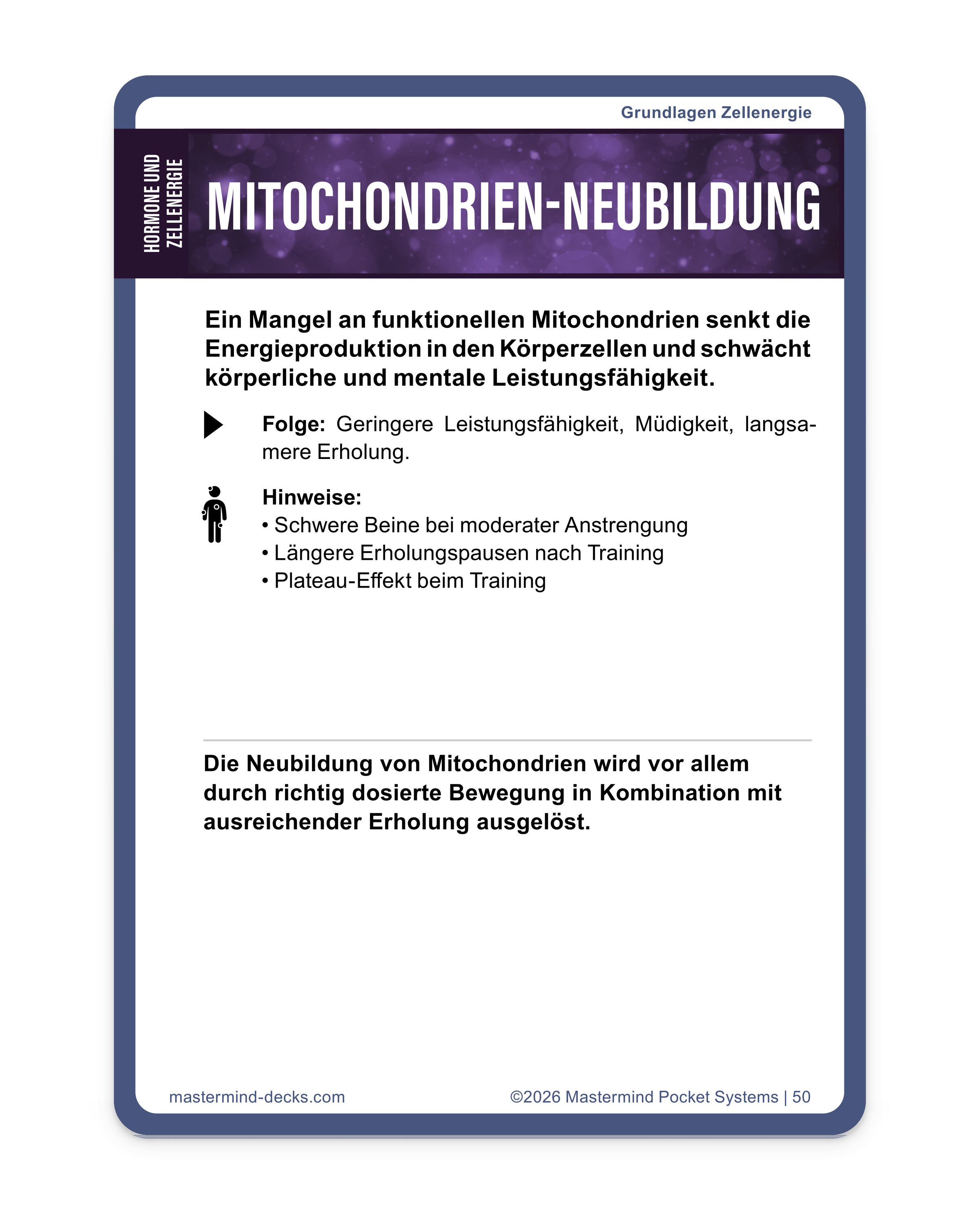 Karte Mitochondrien-Neubildung: funktionelle Mitochondrien durch Ausdauer-, Intervall- und Krafttraining sowie Erholung neu bilden