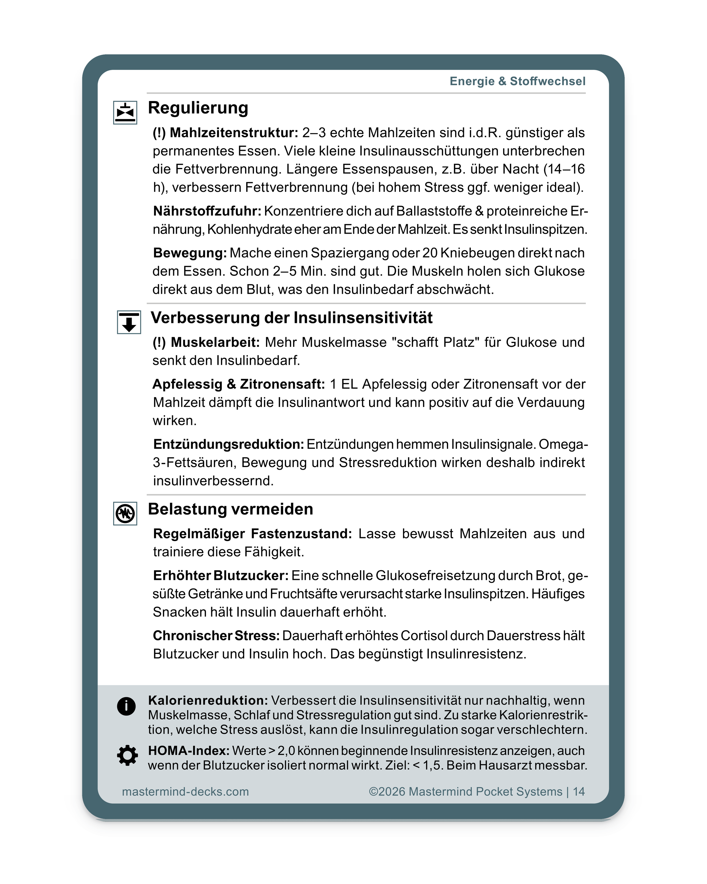 Blutzucker senken und Insulin regulieren: Mahlzeitenstruktur und Muskelarbeit – konkrete Tipps der Karte Insulin II