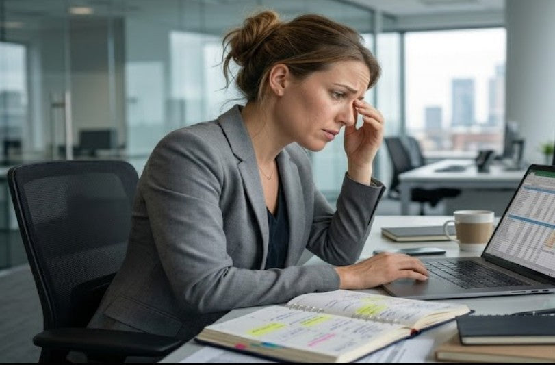 Miriam ist gestresst und Sitz im Büro