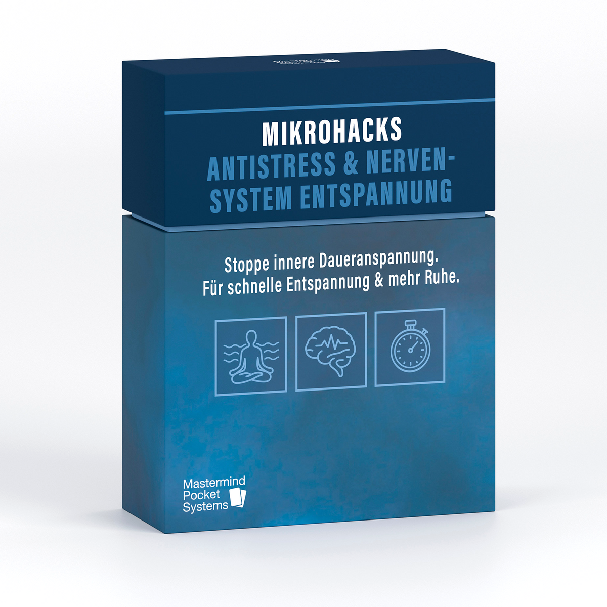 Mikrohacks Kartendeck Antistress und Nervensystem Entspannung von Mastermind Pocket Systems, blaue Box