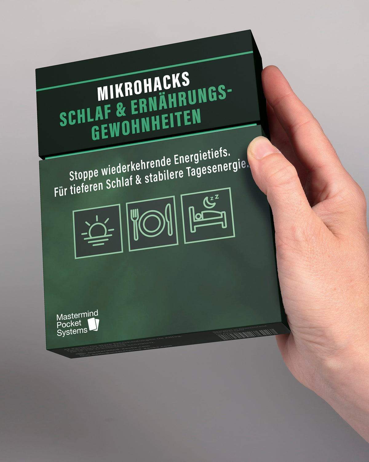 Mikrohacks Schlaf Kartendeck in einer Hand, kompakte Box für Nachttisch, Schreibtisch und Reisetasche